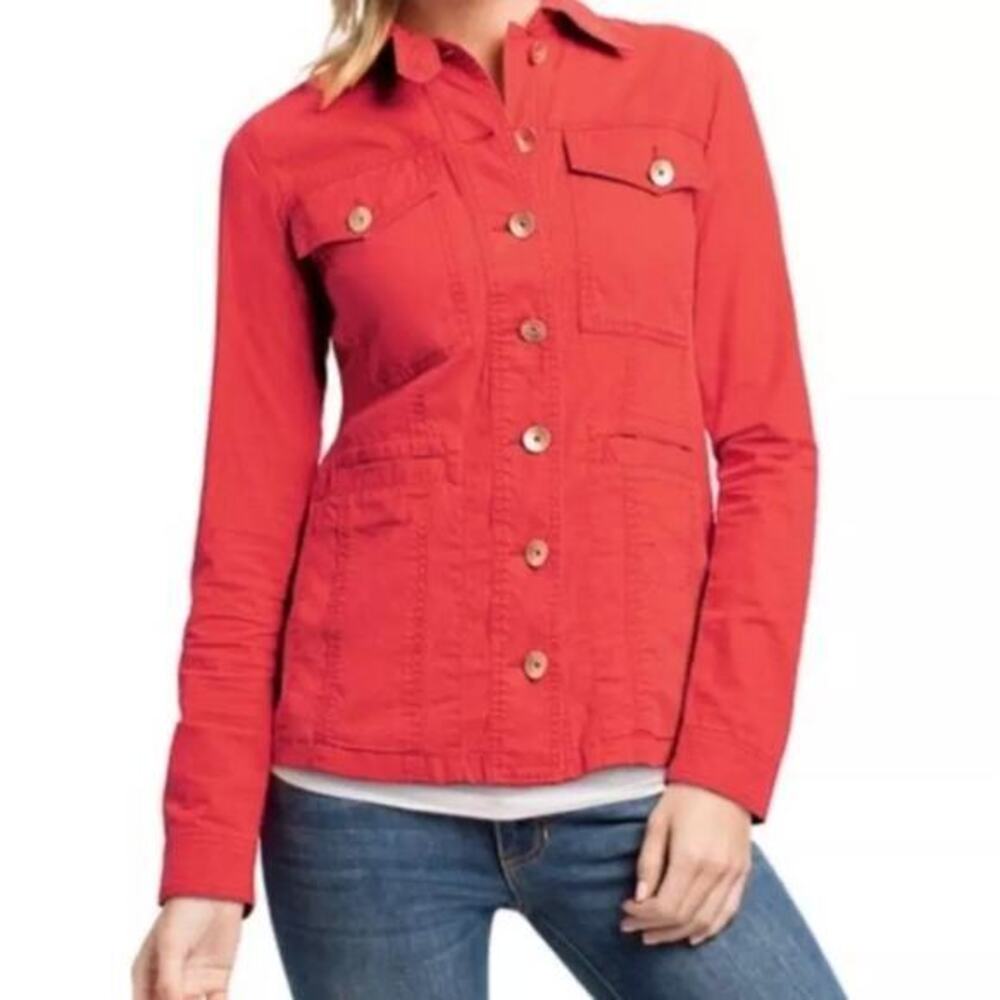 CAbi Taylor Utility Ruffle Back Red style Button Down Jacket, size‎ M